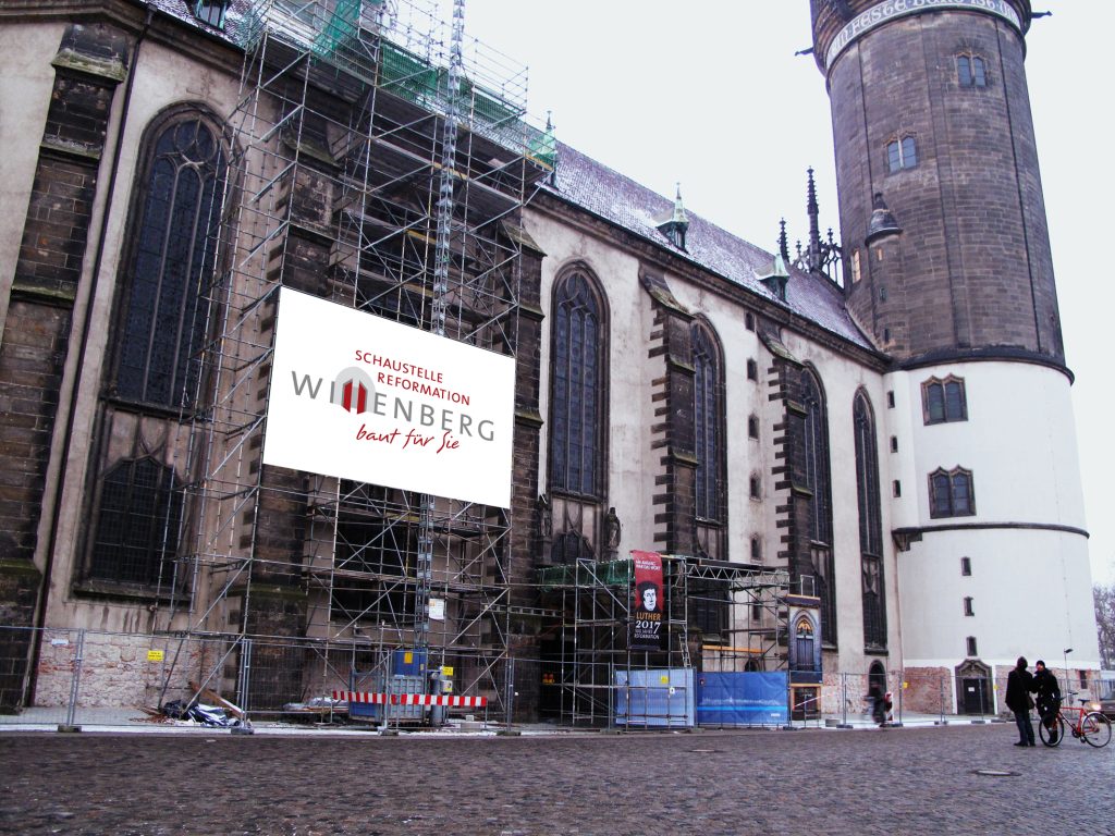 Visualisierung Werbeplakat für die Schaustelle Wittenberg an der Schlosskirche zu Wittenberg